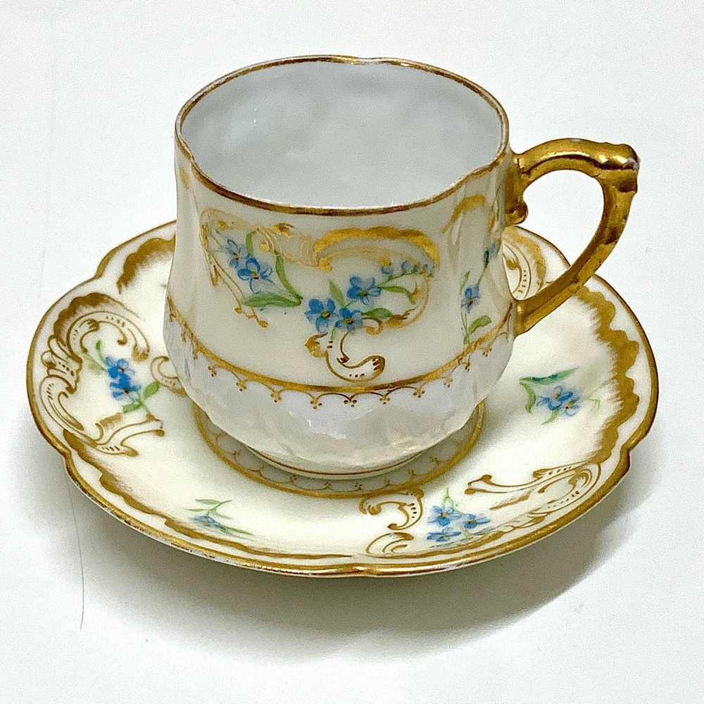 Vintage Charles Ahrenfeldt Limoges France Gold Trim Demitasse Cup & Saucer